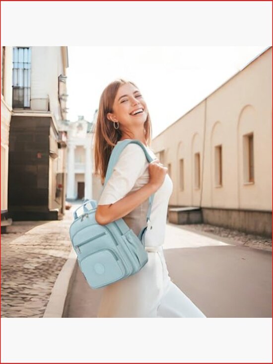 Water-Resistant Nylon Backpack Purse with 7 Pockets & Luggage Strap main image 6
